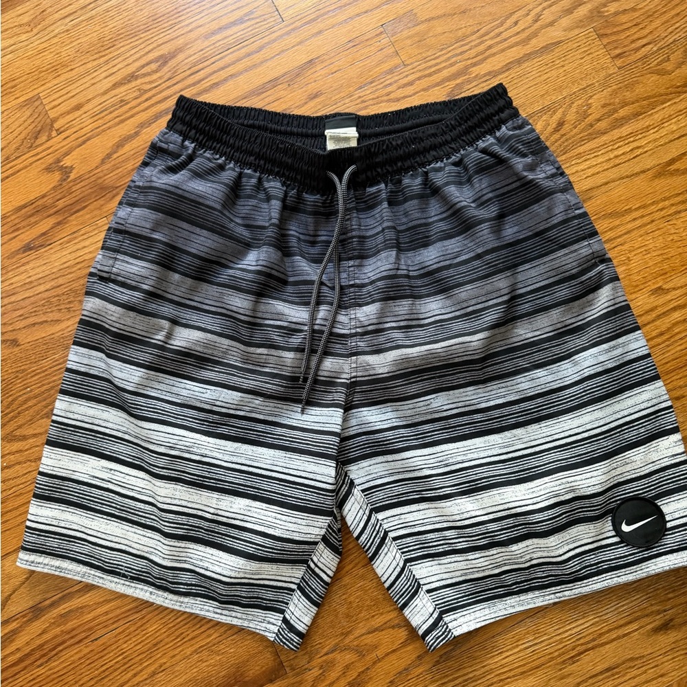 Nike Men’s Black & Gray Striped Swim Shorts